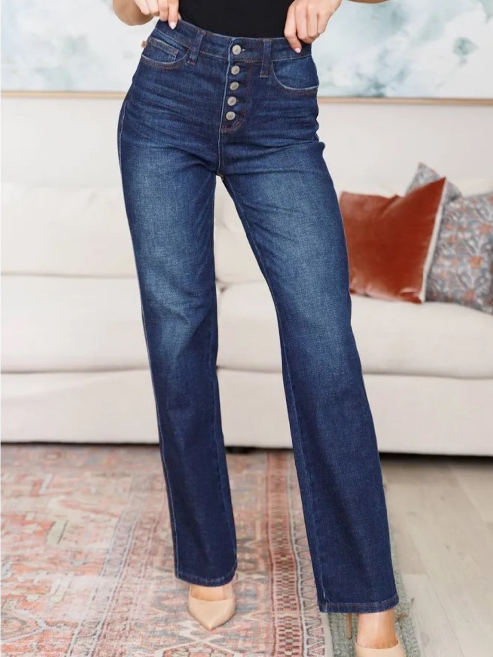 Judy Blue Button Fly Straight Fit Jeans High Rise Dark Wash Size 3/26